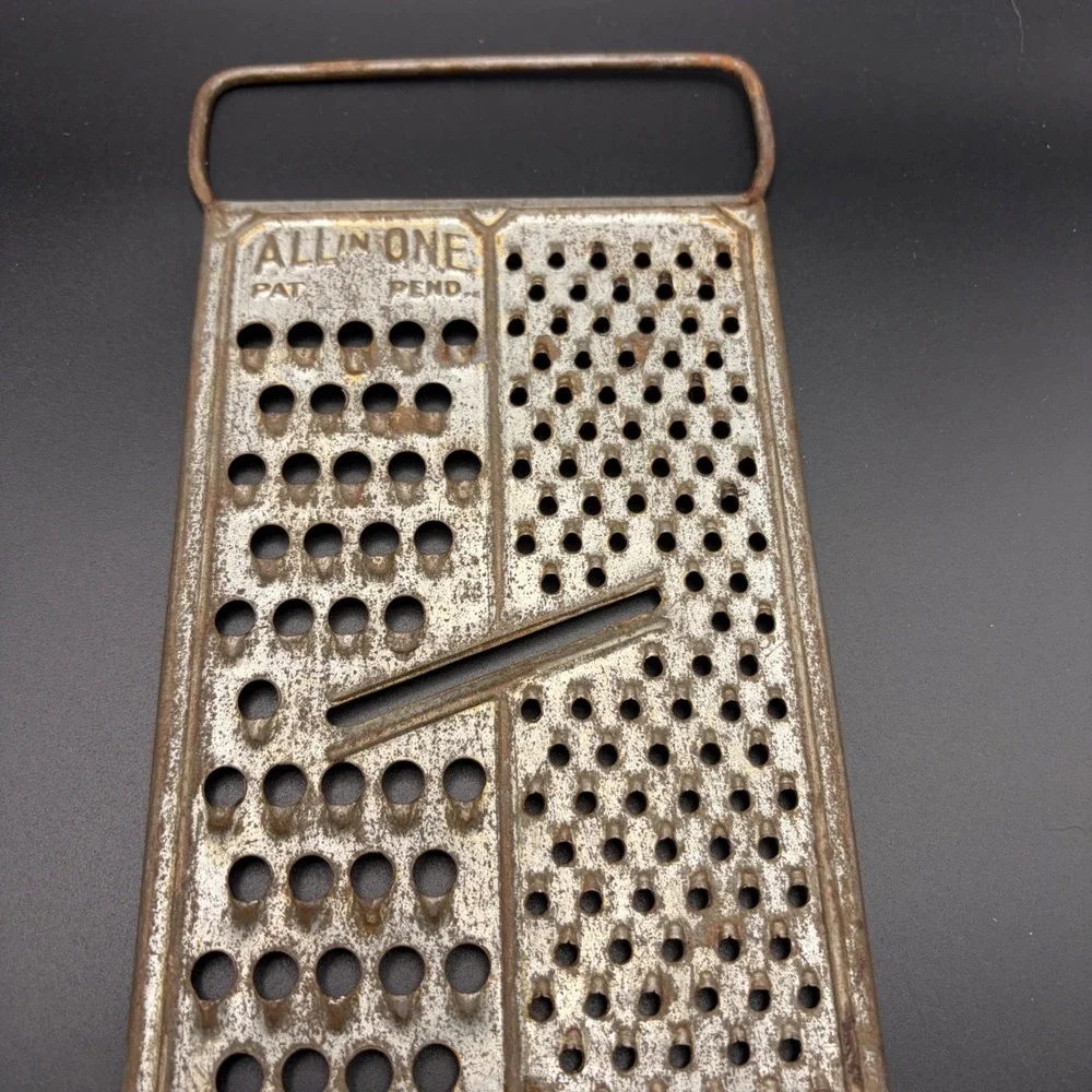 Vintage All-In-One Metal Cheese Grater Slicer Pat Pend Silver Tone Rustic Decor